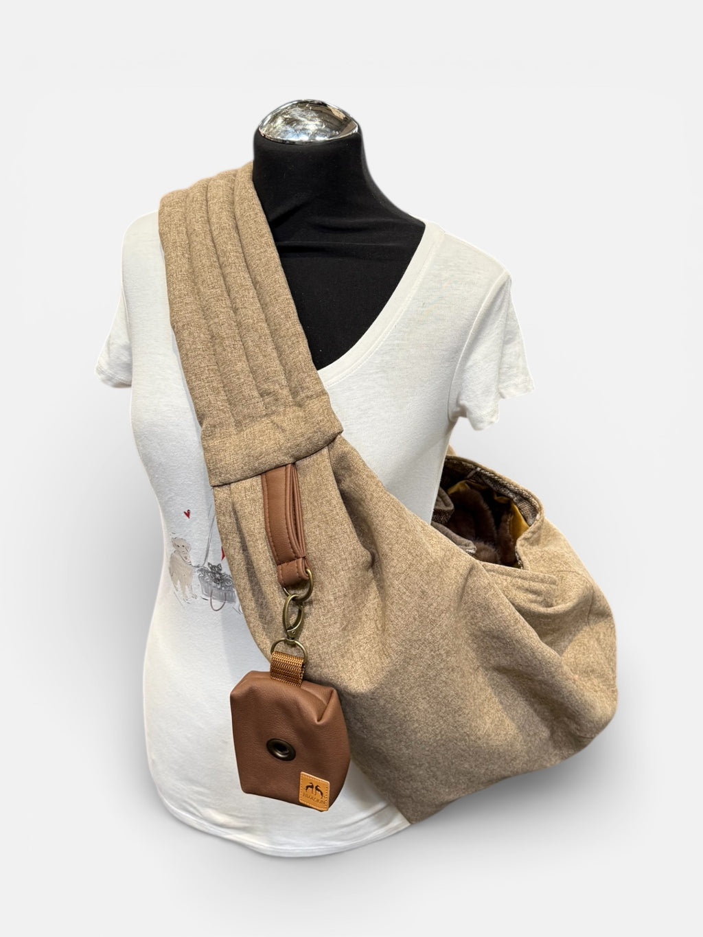 Crossbag 2 in 1 Hundetragetasche Loden Optik Cognac