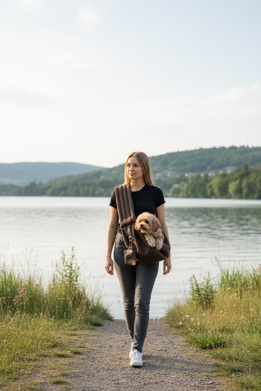 Crossbag 2 in 1 Hundetragetasche Loden Optik Braun