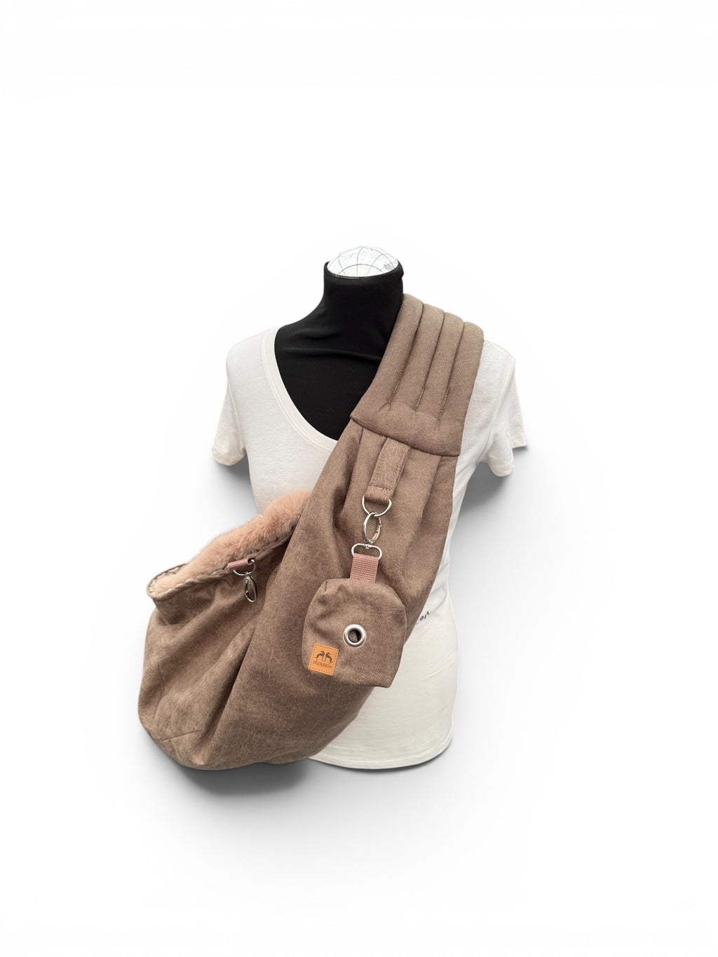 Crossbag 2 in 1 Hundetragetasche Waschleder Taupe