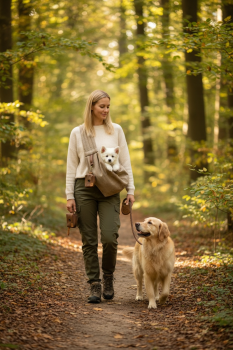 Preview: Hundetragetasche FiouStar Cross 2 in 1 Lodenlook Beige/Cognac