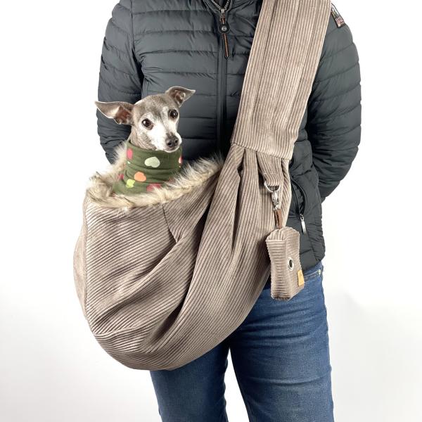 Hundetragetasche FiouStar Cross Cord Taupe.