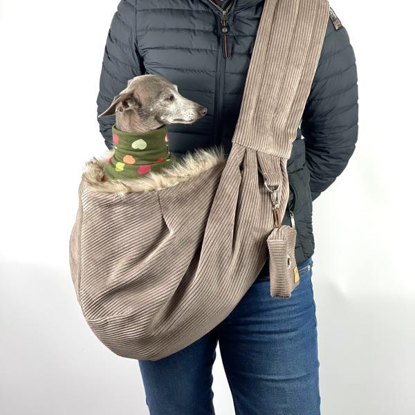 Hundetragetasche FiouStar Cross Cord Taupe.